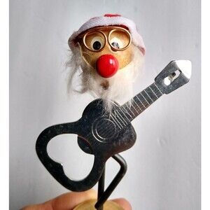 Santa Claus Guitar Bottle Can Opener Barware Kitsch Japan 1950s-60s Mid Century